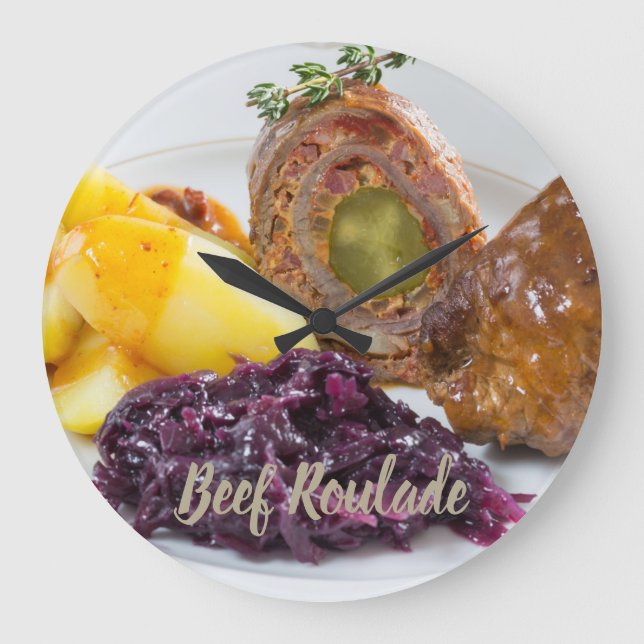 Rindfleisch Roulade mit Kartoffeln und rote Kohlkü Große Wanduhr (Vorderseite)