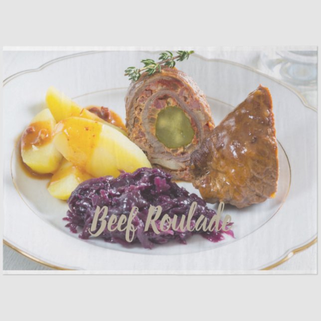 Rindfleisch Roulade mit Kartoffeln und rote Kohlkü Seidenpapier (Vorderseite)