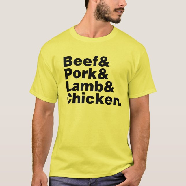 Rindfleisch u. Schweinefleisch u. Lamm u. Huhn T-Shirt (Vorderseite)