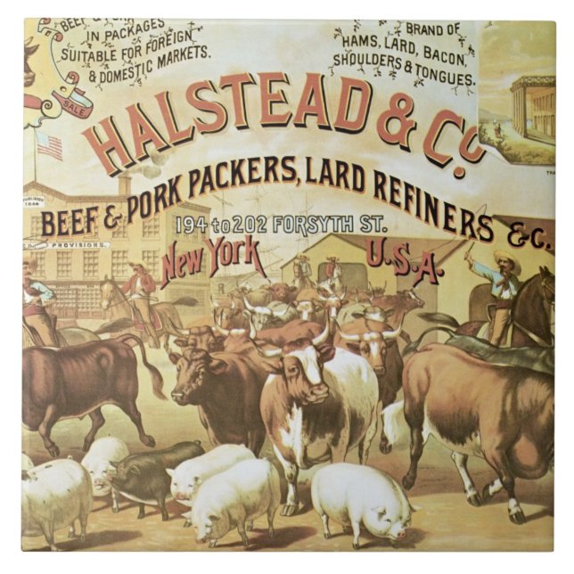 Rindfleisch-u. Schweinefleisch-Verpacker, c.1880 Fliese (Vorderseite)