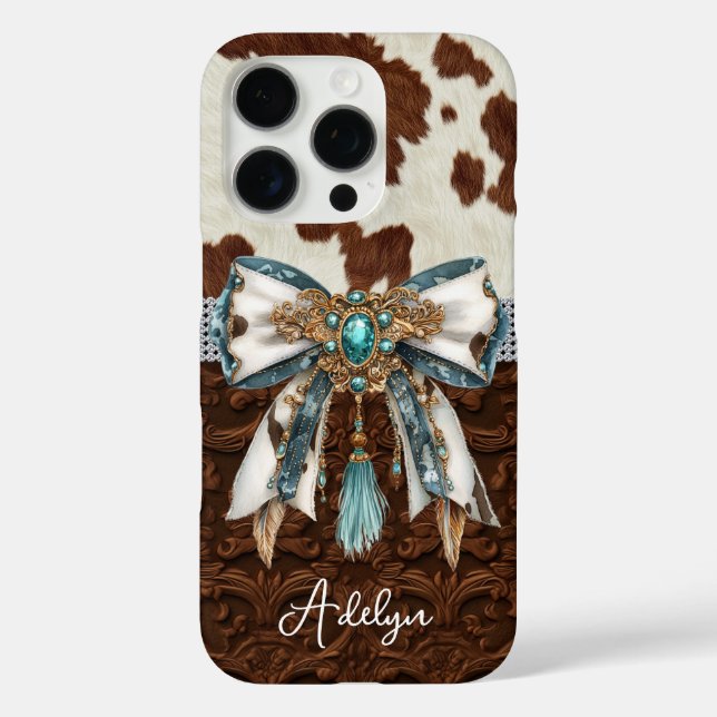 Rindleder Braunes Leder Juwelen Bogen Case-Mate iPhone Hülle (Rückseite)
