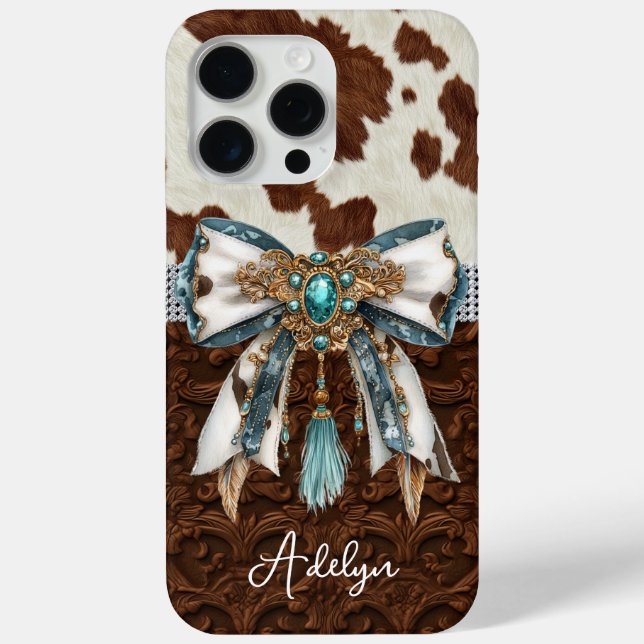 Rindleder Braunes Leder Juwelen Bogen Case-Mate iPhone Hülle (Rückseite)