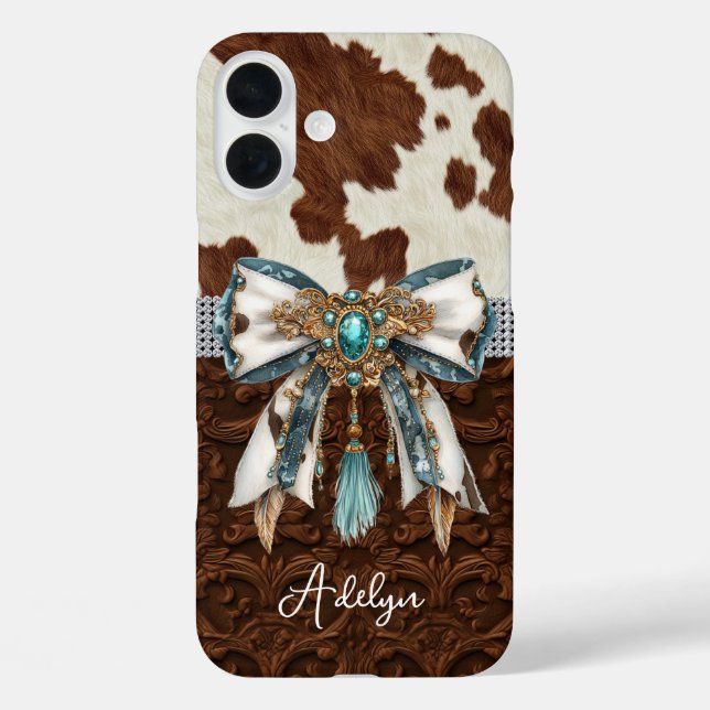Rindleder Braunes Leder Juwelen Bogen Case-Mate iPhone Hülle (Rückseite)