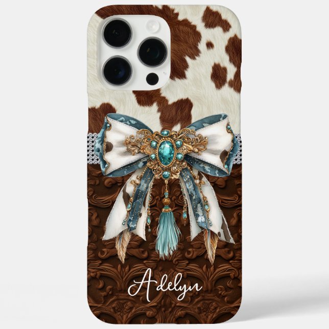 Rindleder Braunes Leder Juwelen Bogen Case-Mate iPhone Hülle (Rückseite)