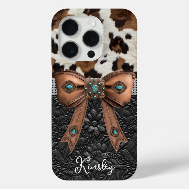 Rindleder-Schwarzes-Leder-Juwelen-Bogen Case-Mate iPhone Hülle (Rückseite)