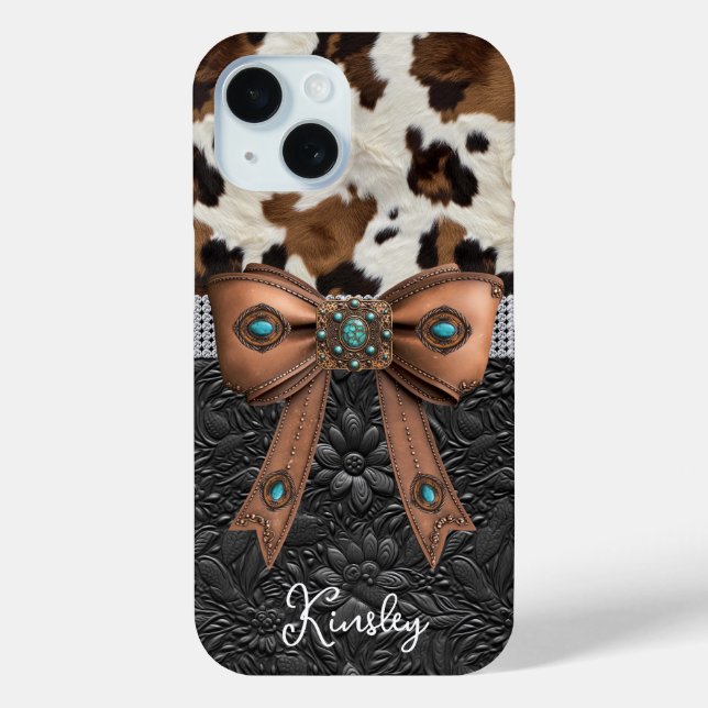 Rindleder-Schwarzes-Leder-Juwelen-Bogen Case-Mate iPhone Hülle (Rückseite)