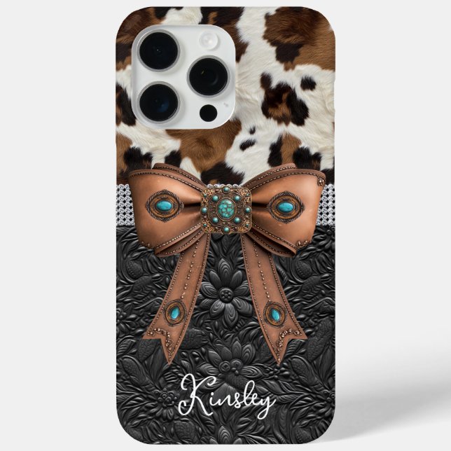 Rindleder-Schwarzes-Leder-Juwelen-Bogen Case-Mate iPhone Hülle (Rückseite)