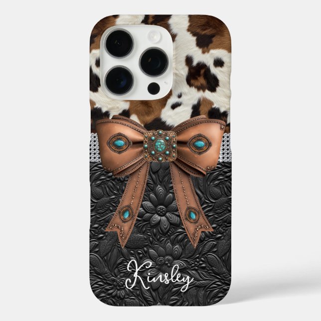 Rindleder-Schwarzes-Leder-Juwelen-Bogen Case-Mate iPhone Hülle (Rückseite)