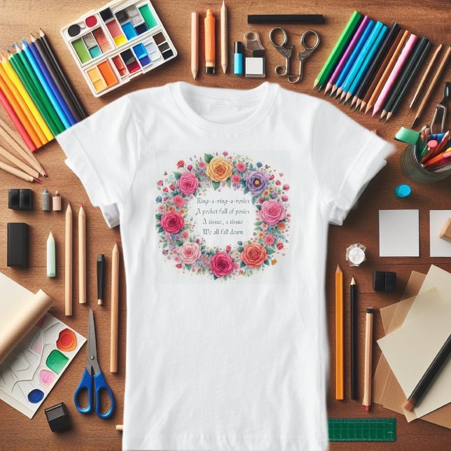 "Ring a Ring o Rose" Spielplatz-Aktionsrhythmus T-Shirt (A beautiful and bright girls tee shirt "Ring a Ring O Roses")