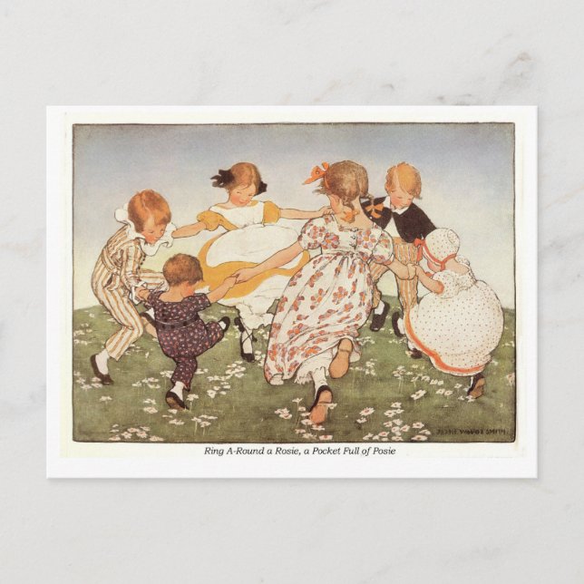 Ring A Round a Rosie Kinderzimmer Rhyme Postkarte (Vorderseite)
