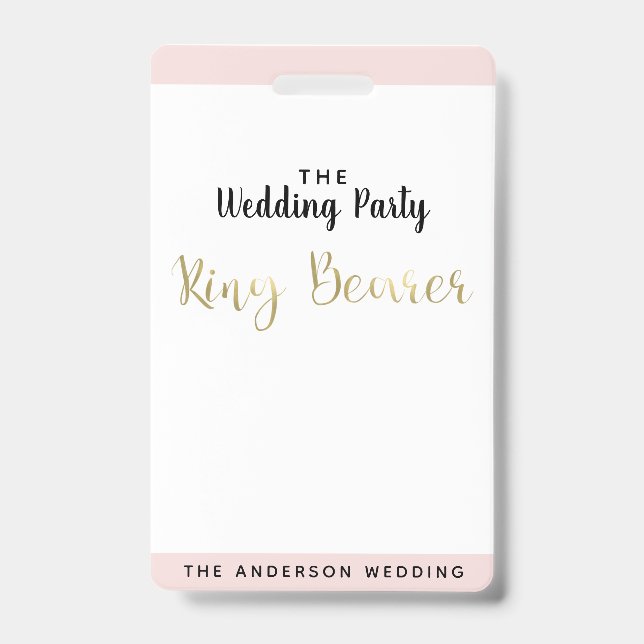 Ring Bearer Gold Wedding Party VIP Pass Abzeichen Ausweis (Vorderseite)