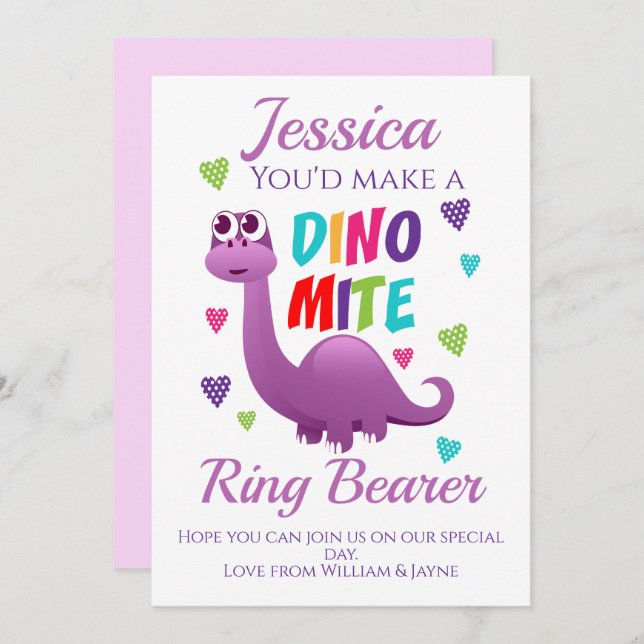 Ring Bearer Page Girl Vorschlag Dinosaur Card Einladung (Vorne/Hinten)
