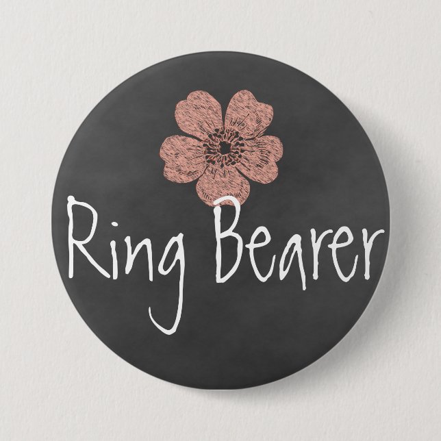 Ring Bearer Wild Peach Rose Chalkboard Button (Vorderseite)