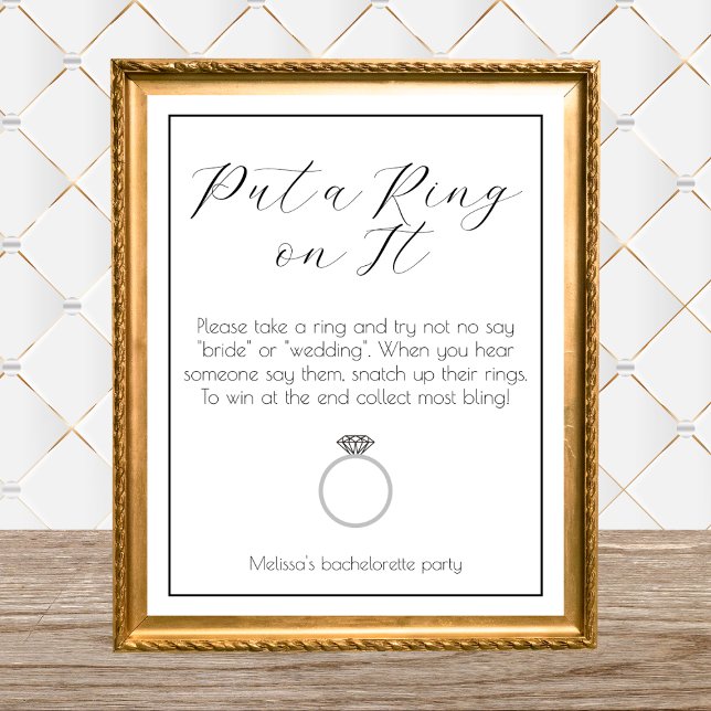 Ring Game Junggeselinnen-Abschied Elegante Minimal Poster (ring game bachelorette party ring game bridal shower elegant minimalist black and white)