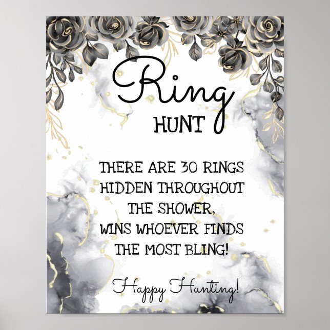 Ring Hour Black Rose Brautparty Game Sign Poster (Vorne)