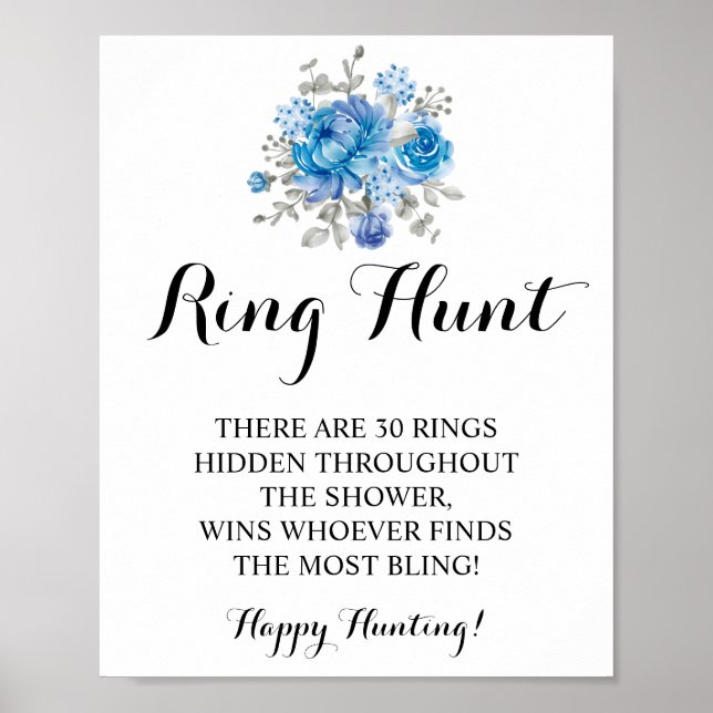 Ring Hour Blue Blume Brautparty Game Sign Poster (Vorne)