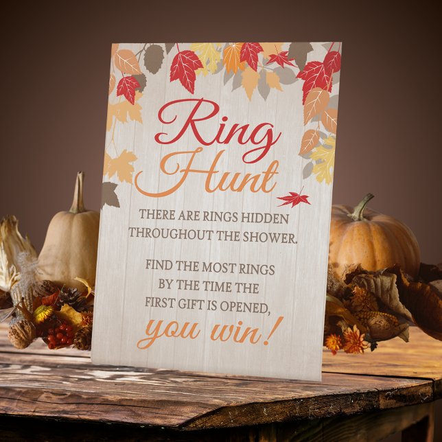 Ring Hour Fall Brautparty Party Game Sockelschild (Ring Hunt Fall Bridal Shower Standing Pedestal Game Sign for a Fall in Love Celebration. Fall leaves)