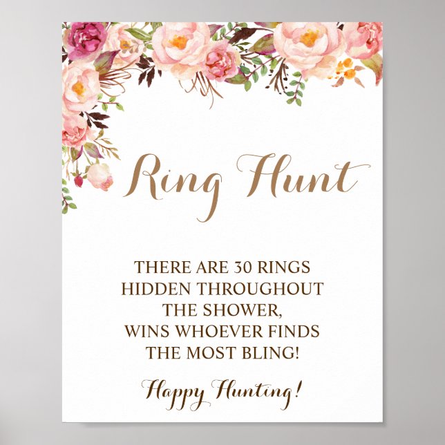 Ring Hour Pink Floral Brautparty Spielzeichen Poster (Vorne)