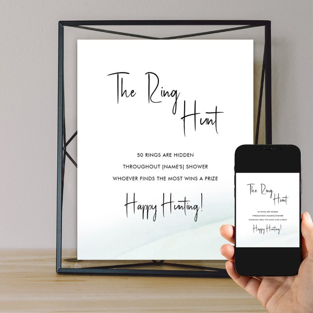 Ring Hunt Brautparty Game Soft Green Wash Poste Poster (Ring Hunt bridal shower game poster available to order printed and as a digital download)