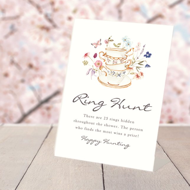 Ring Hunt Bridal Sign Sockelschild (Wildflower Tea Party Ring Hunt Bridal Sign by Painted Paperie
)