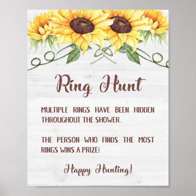 RING HUNT Sonnenblumen Brautparty-Spielzeichen Poster (Vorne)