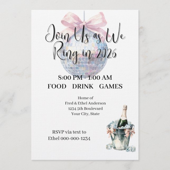 Ring in 2026 New Year's Eve Watercolor Party Einladung (Vorderseite)