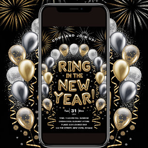 Ring in New Year Gold Ballon Party Einladung