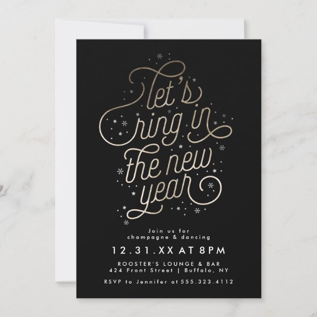 Ring in New Year Party laden Imitats Gold Foil Einladung (Vorderseite)