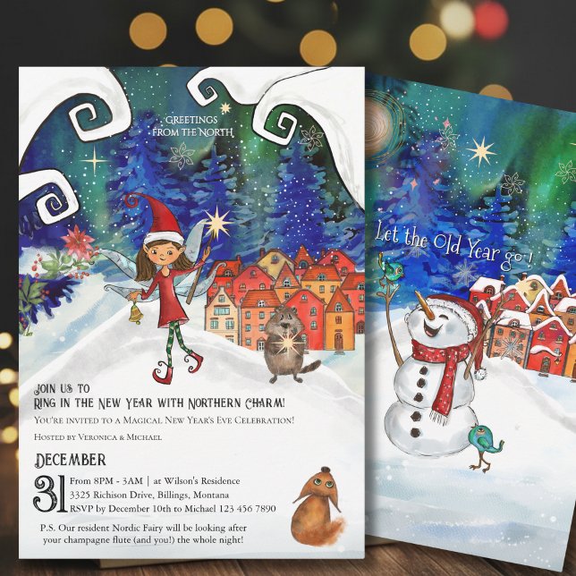 Ring in the New Year with Nordic Charm I Whimsical Einladung (Ring in the New Year with Nordic Charm I Whimsical Invitation)