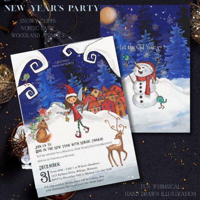 Ring in the New Year with Nordic Charm I Whimsical Einladung (Ring in the New Year with Nordic Charm I Whimsical Invitation)