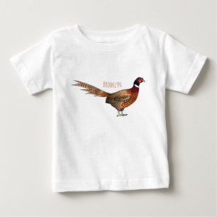 Ring-necked pheasant bird cartoon illustration baby t-shirt