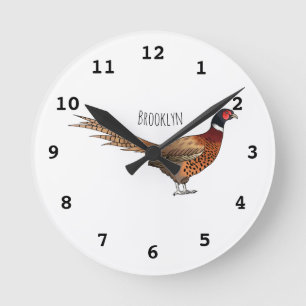 Ring-necked pheasant bird cartoon illustration runde wanduhr