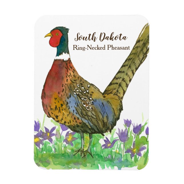 Ring Necked Pheasant Prairie Pasque Blume Custom Magnet (Vertikal)