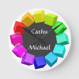 Ring of cubes in rainbow colors runde wanduhr