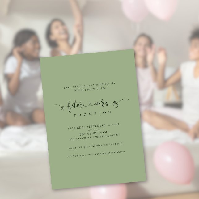 Ring Script Future Mrs Bridal Sage Brautparty Einladung (Available digitally or printed)