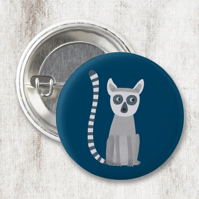Ring Tails Lemur Button (Fun ring tailed lemur button for wildlife and animal lovers)
