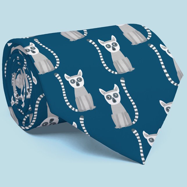 Ring Tails Lemur Krawatte (Fun ring tailed lemur pattern teal green neck tie)