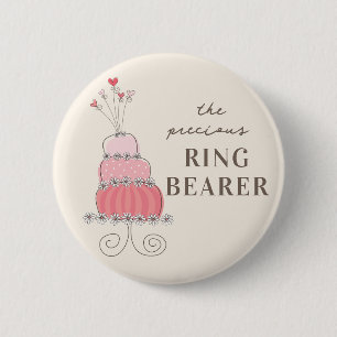 RING-TRÄGER süßer rosa Hochzeitstorte-Namenssch Button