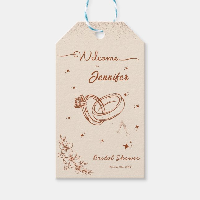 Ring- und Blumenhandzieher-Brautparty Geschenkanhänger (Vorderseite)