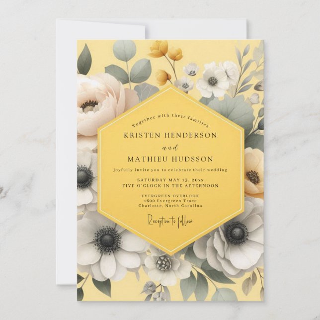 Ringelblume Graue Anemone Hochzeit Einladung (Vorderseite)