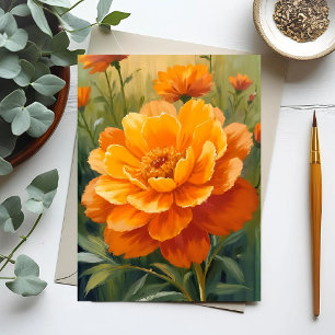 Ringelblume   Orange Wasserfarbe Florale Bemalt Postkarte