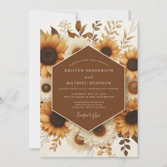 Ringelblume Rustikale Sonnenblumen Hochzeit Einladung (Vorderseite)