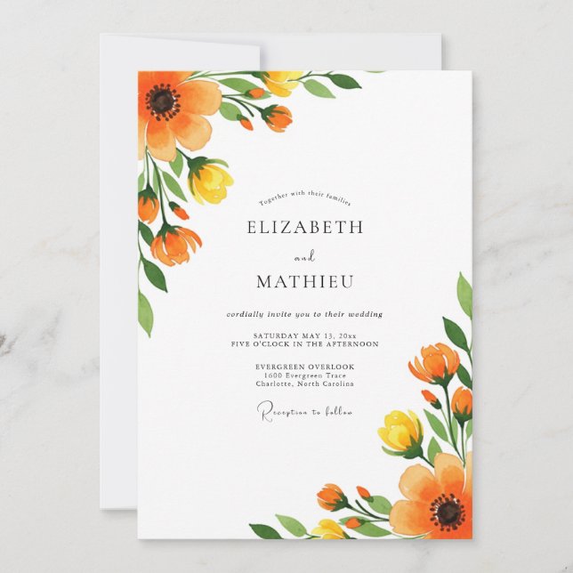 Ringelblume Strahlende Sommerhochzeit Einladung (Vorderseite)