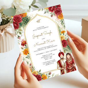 Ringelblume und rote Rosen Bogen Florale Sikh-Hoch Einladung