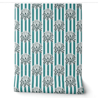 Ringelblumen-Blumenstreifenmuster in Teal Tapete