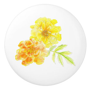 Ringelblumen Gelb, orange Zuggrifgriff Keramikknauf