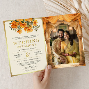 Ringelblumen-Hochzeit im südindischen Mandap-Stil Einladung