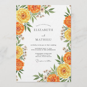 Ringelblumen Hochzeit mit künstlerischer Blumenges Einladung