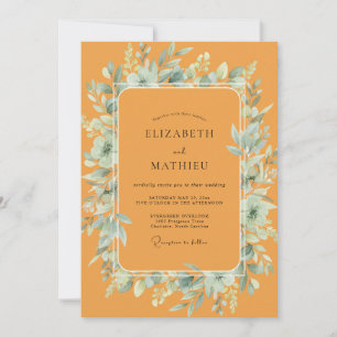 Ringelblumen-Hochzeit mit Teal-Blättern Einladung