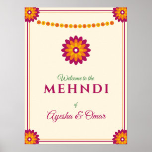 Ringelblumen Mehndi Willkommensschild Desi Hochzei Poster